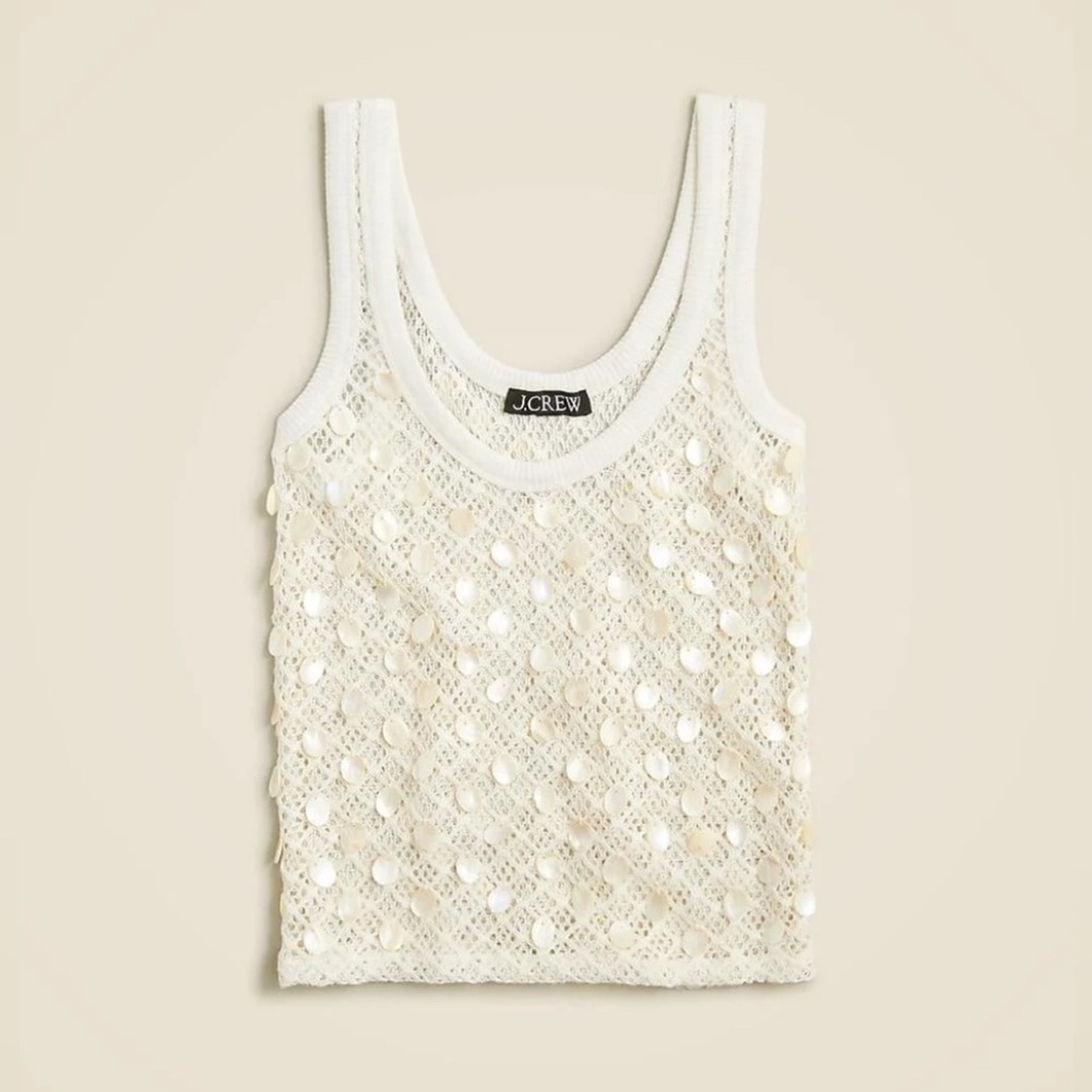 J. Crew Ivory Crochet Sequin Tank